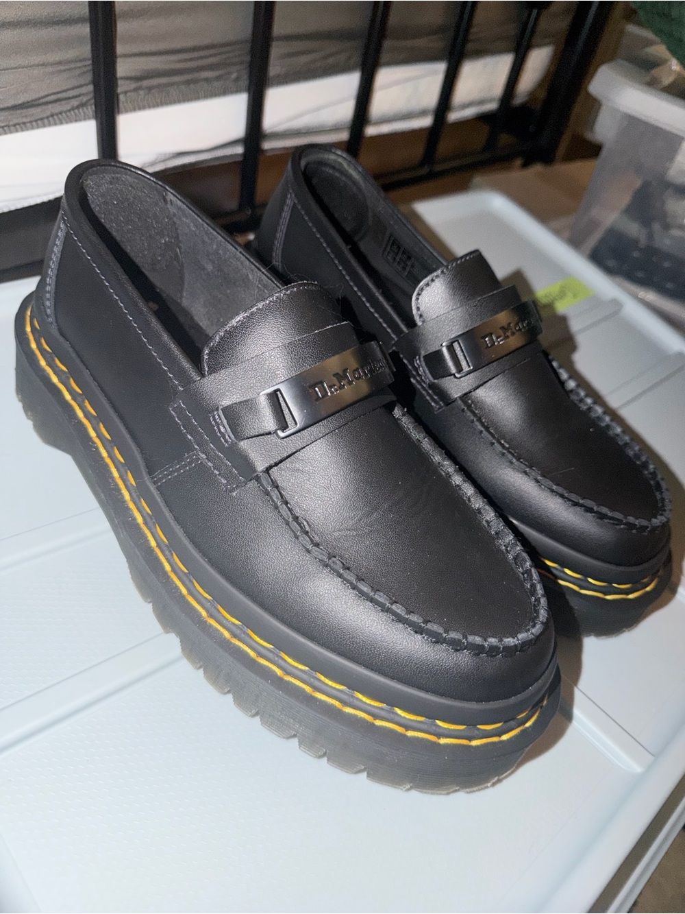 Dr. Martens Black Leather Penny Loafers with Yellow Stitching - Picture 3 of 3